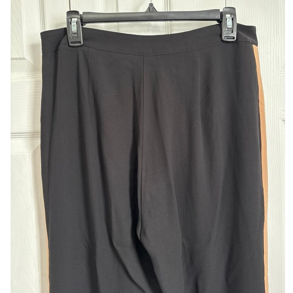 Eileen Fisher Black Straight Leg Pants with Tan Stripe - Picture 6 of 8